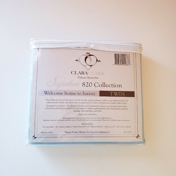 Clara Clark Deluxe Sheet Sets 820 Collection Twin 3 Piece Light Blue Micro fiber - Picture 3 of 4